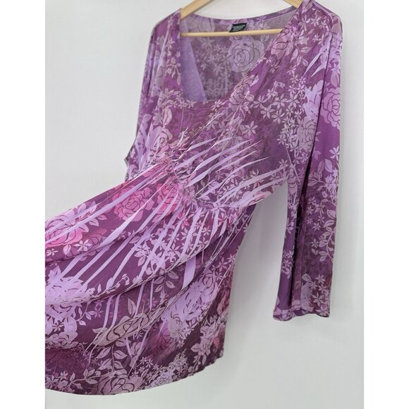 Faded Glory‎ Purple V-Neck 3/4 Sleeve Liquid Knit Pullover Blouse 3x Fairycore - Picture 4 of 12